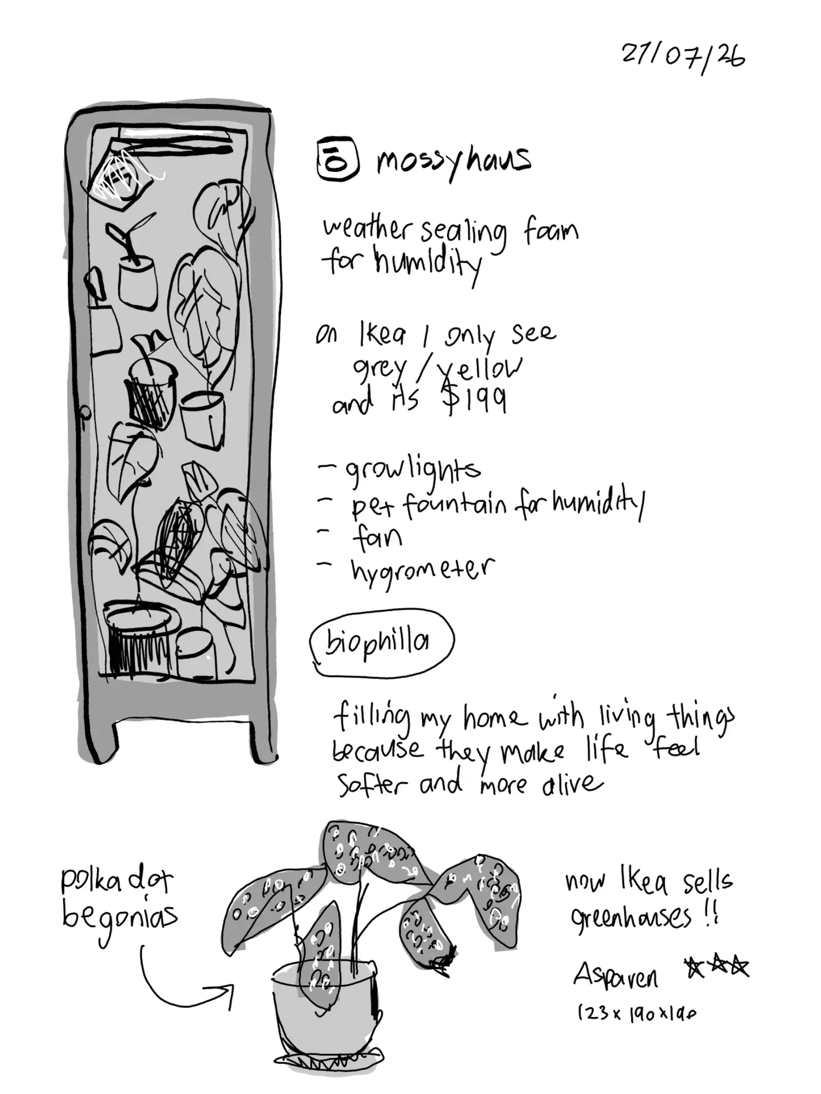 plants, handwritten page 1
